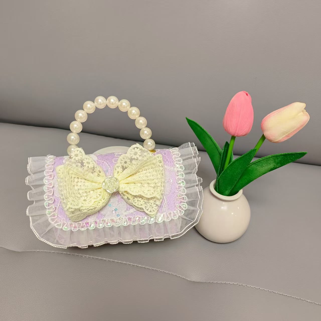 Bolso de princesa portátil de perlas, arco de encaje, bolso de hombro, bolso de cadena, bolso de cambio de Año Nuevo.