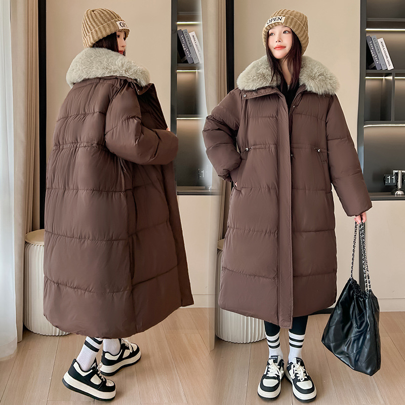 Invierno nuevo largo sobre la rodilla ropa de algodón caliente para mujeres 2025 folga gruesa chaqueta de algodón de cuello grande abrigo image 2