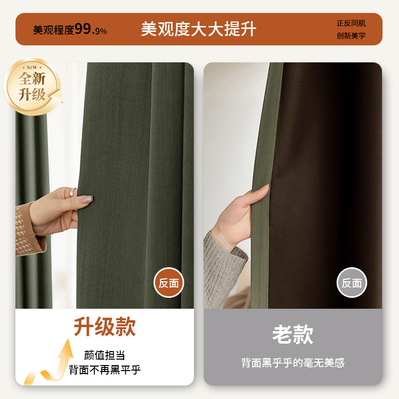 Dormitorio de cortina francesa con sombreado completo, chenilla de doble cara, nuevo paño de protección solar verde retro de alta gama al por mayor