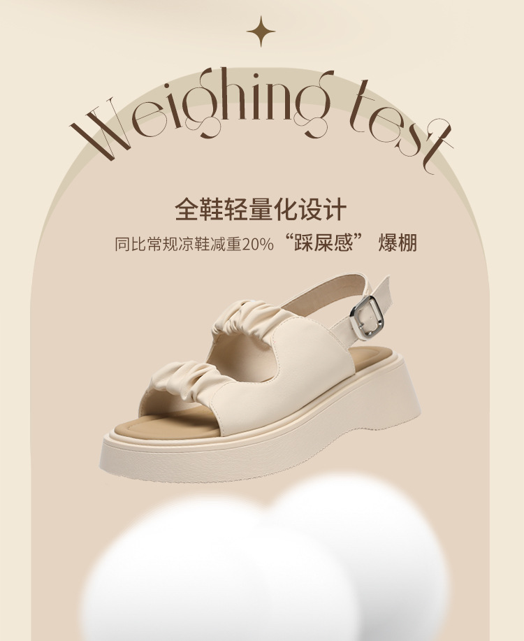 Sandal đế dày xếp ly nữ phong cách La Mã hở ngón đi biển — JF207P màu be chi tiết 5
