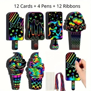 New Scratch-Off Ice Cream White Cardboard DIY Scratch-Off Kidsren's Painting Special-Shaped Colorful Scratch-Off Paper Wholesale