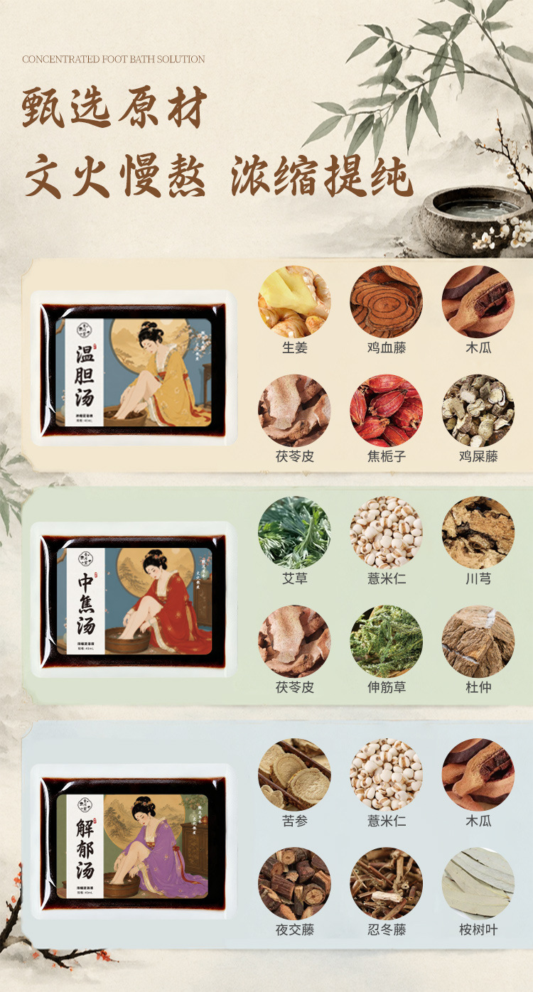Concentrated Herbal Foot Soak Pack Wen Dan Tang Formula Ready to Use 7 Sachets specifications