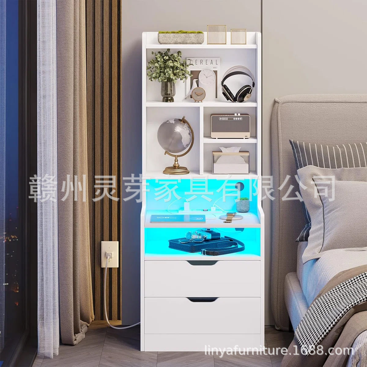 Amazon venta caliente de muebles de tablero con diodos luminosos recargables mesas de cama fábrica de comercio exterior al por mayor