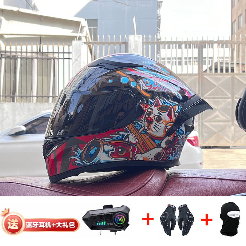 Casco de cola grande de motocicleta Jiekai Casco completo con auriculares Bluetooth Casco de conducción de motocicleta eléctrica de cuatro estaciones para hombre