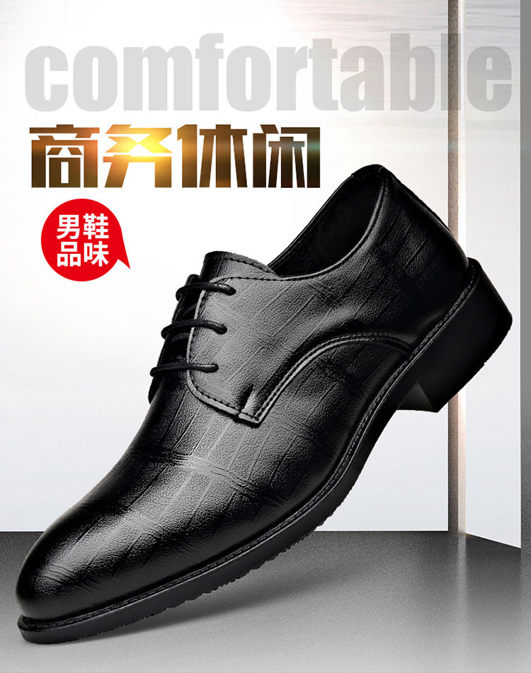 Giày da nam công sở mũi nhọn thắt dây, gót thấp 1–3 cm, đế cao su chống trượt — 2Z103 Đen chi tiết 1