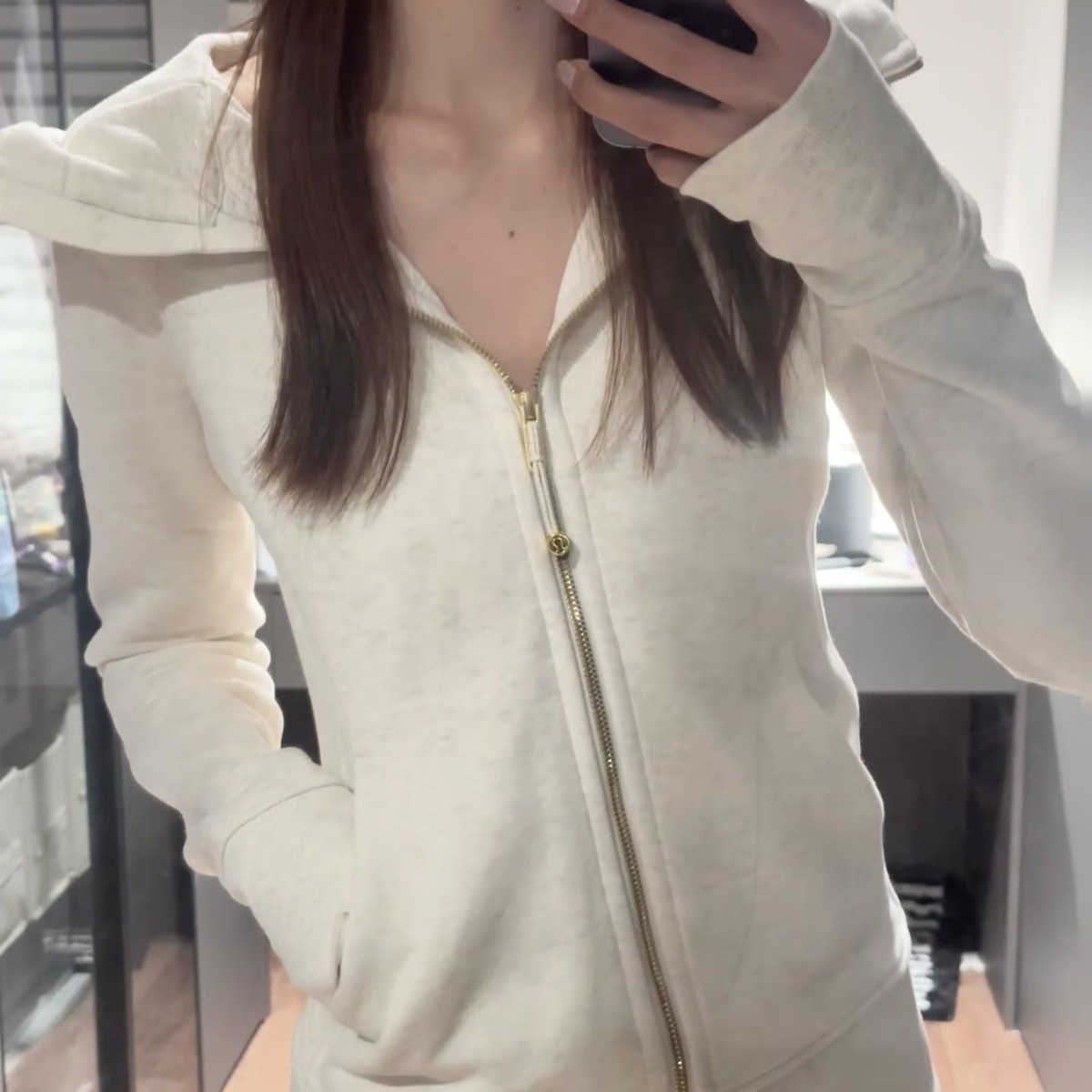 lulu original multicolored bone white gold embroidered scuba slim-fit full-zip fleece hoodie, suitable for sports and yoga