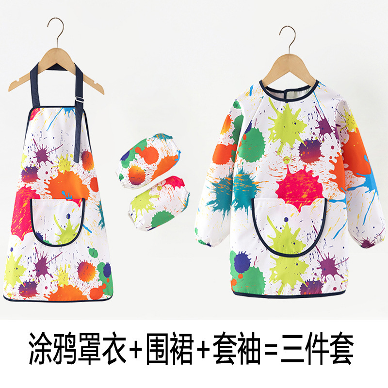 Children's Painting Smock Waterproof and Stain-Resistant Studio Oil Painting Reverse Dressing Kindergarten Eating Apron Printed with Name Logo