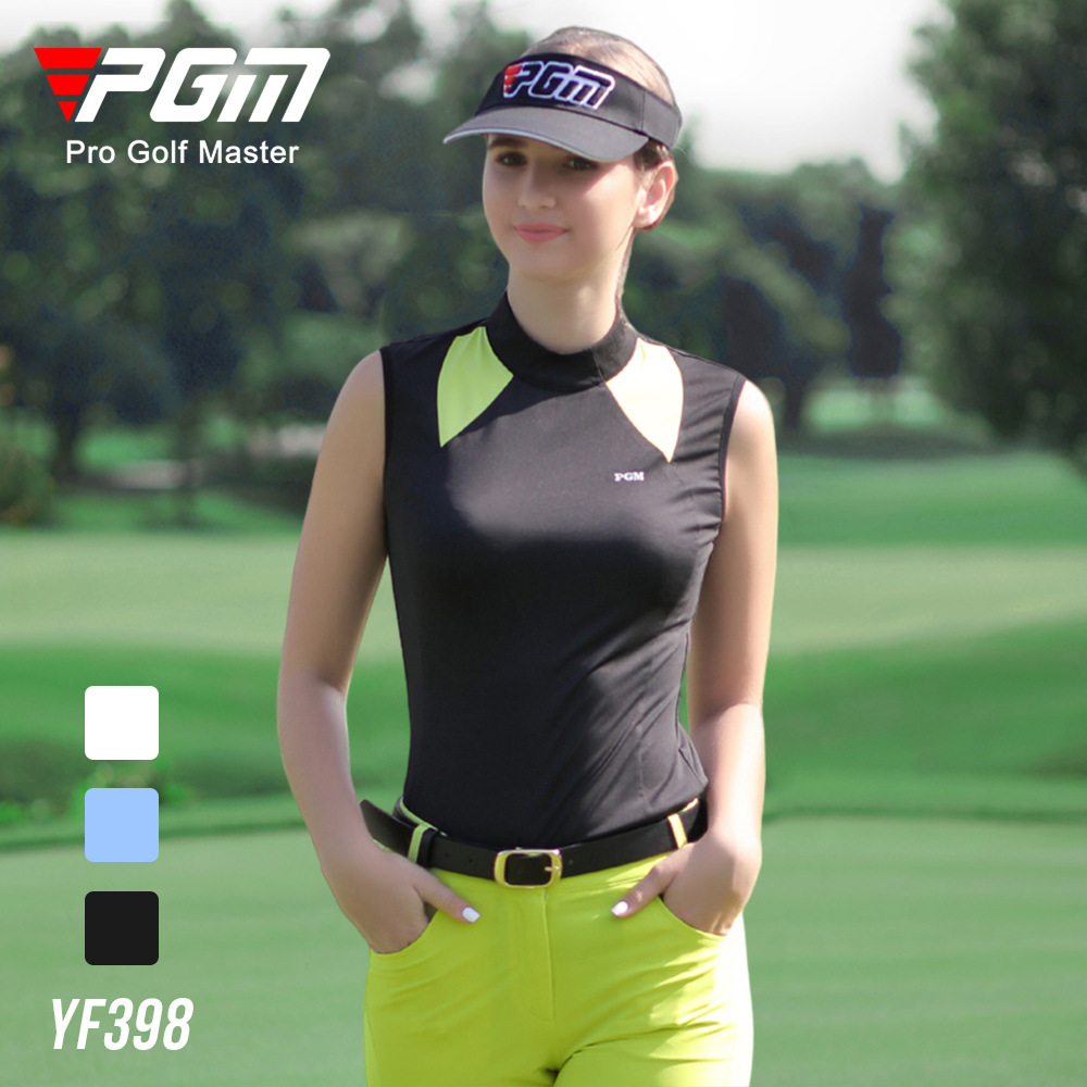 Áo thun không tay nữ golf PGM co giãn nhanh khô — Áo thun không tay nữ YF398 màu đen, Áo thun nữ không tay YF398 màu trắng, Áo thun nữ không tay YF398 màu xanh nhạt