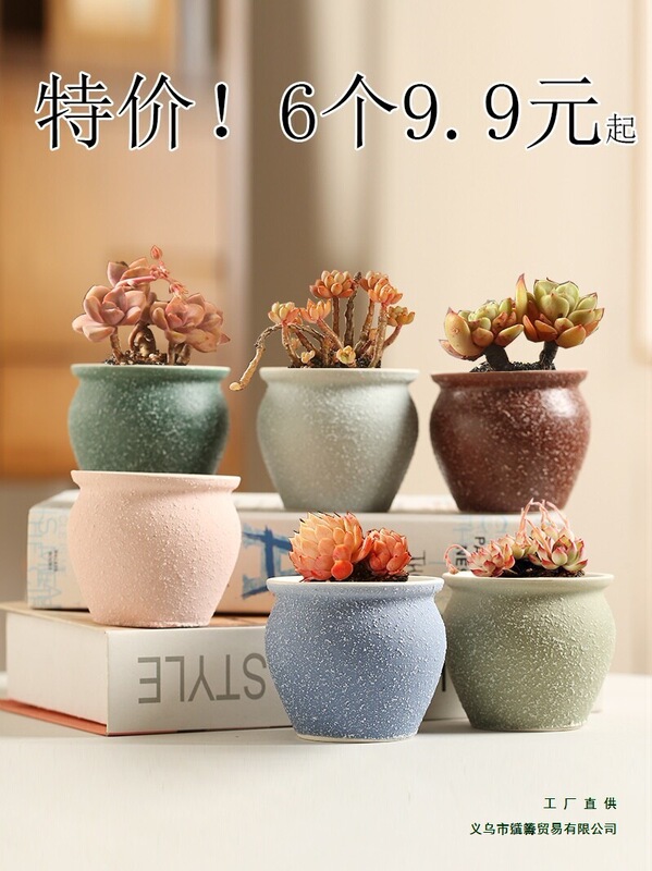 Succulent Flower Pots, Ceramic Creative and Unique Thumb-Sized Pots, Small Flower Pots, Simple Coarse Pottery, Painted, Breathable, with Flowing Glaze Succulent Flower Pots, Ceramic Creative and Unique Thumb-Sized Pots, Small Flower Pots, Simple Coarse Pottery, Painted, Breathable, with Flowing Glaze