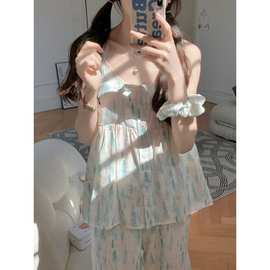 跨境专供女睡裙女夏季凉感轻薄性感吊带睡衣带胸垫家居服2024夏款