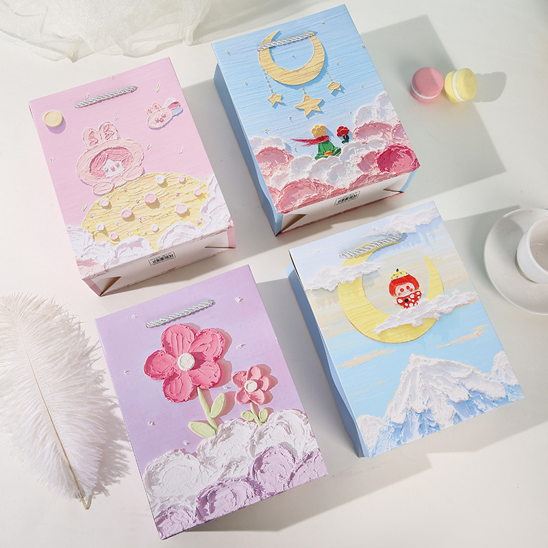 新款儿童礼品袋油画高档礼盒设计感服装店儿童节礼物盒节日