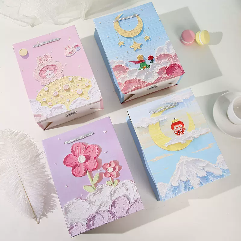 新款儿童礼品袋油画高档礼盒设计感服装店儿童节礼物盒节日