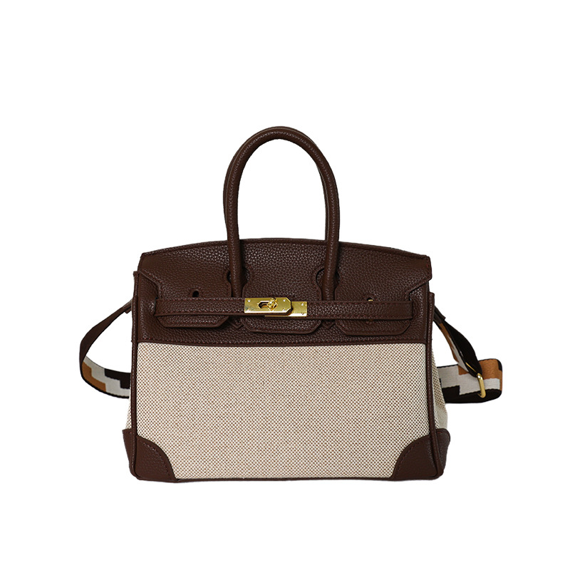 Cross-border nuevo bolso portátil de platino para mujeres 2026 moda lino empalme color contraste mochila de hombro