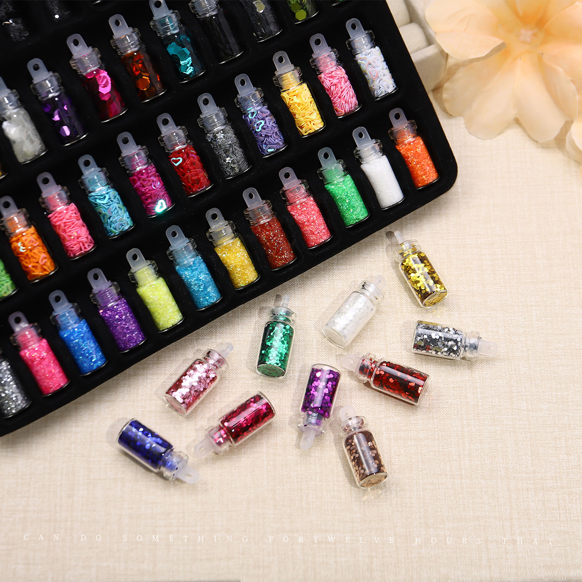 48 color botella de vidrio brillo traje de uñas joyería de La Perla accesorios de bricolaje uñas lentejuelas pegatinas