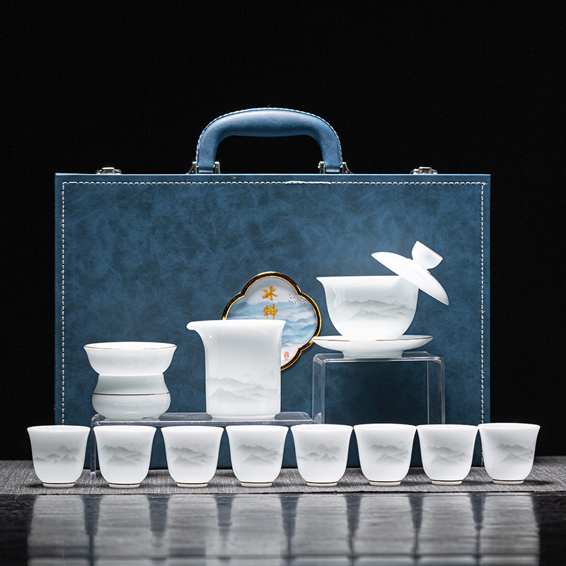 High-End Sheep Fat Jade Ice Jade Porcelain Kung Fu Tea Set Dehua White Porcelain Home Office Business Gift Souvenir High-End Sheep Fat Jade Ice Jade Porcelain Kung Fu Tea Set Dehua White Porcelain Home Office Business Gift Souvenir