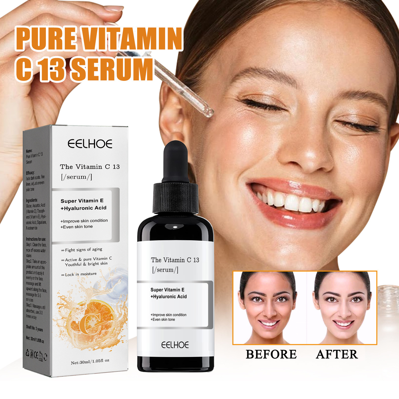 Vitamin-C-Gesichtsbehandlung zur Aufhellung des Hauttons, zur Befeuchtung, zum Verblassen stumpfer Haut und zur Reparatur der Essenz._voghion.com