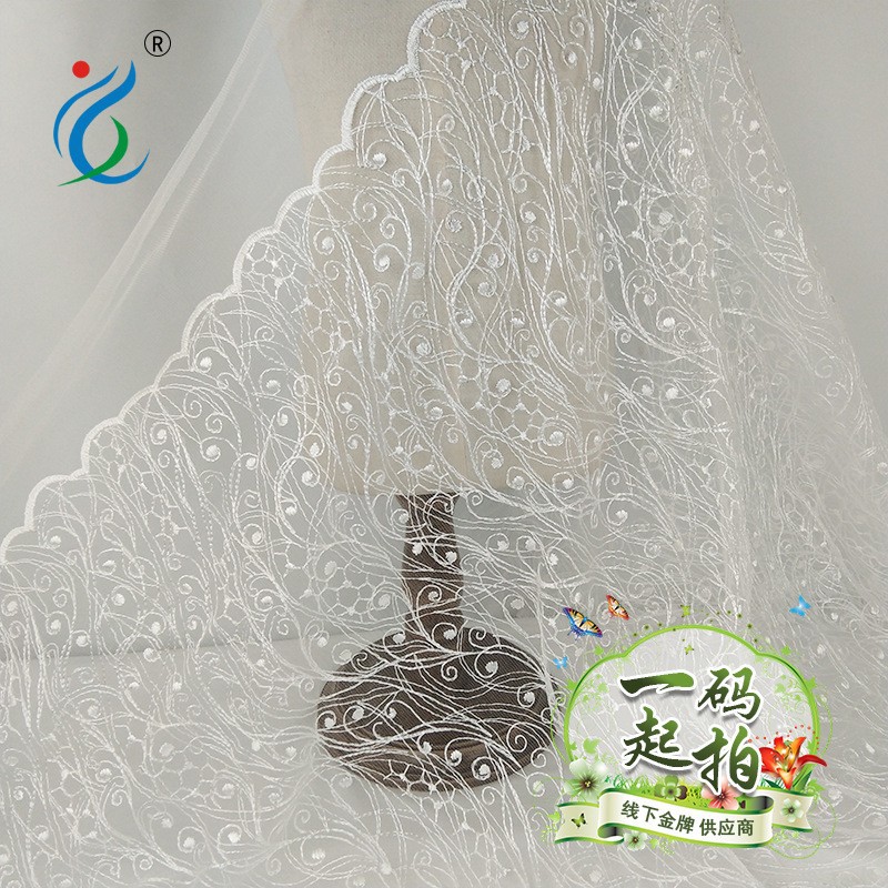 Encaje bordado blanco con diseño de meteoros, para vestido de novia étnico