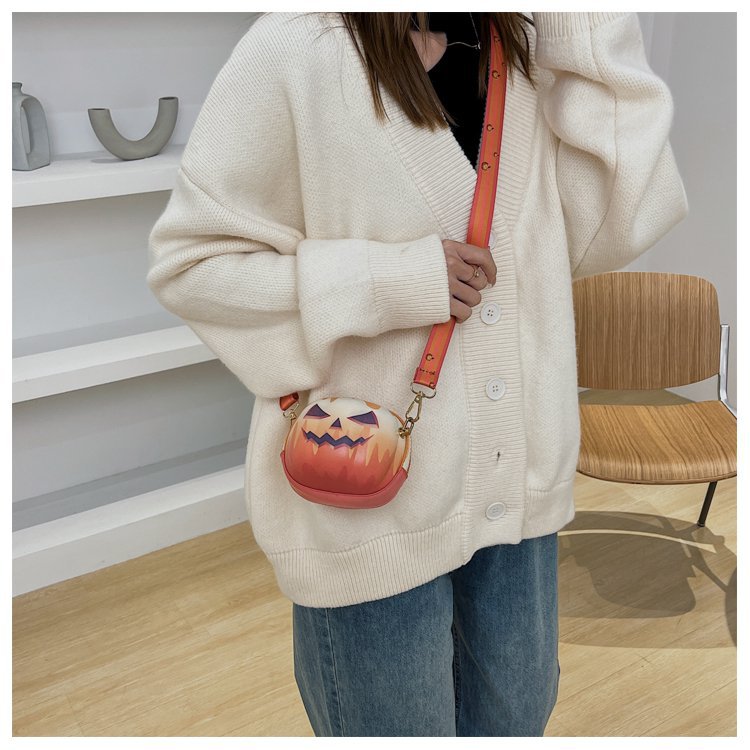 Daily, Street, Shopping Occasion Pu Leather Material Halloween Festival Pumpkin Pattern Halloween Women's Medium Pu Leather Pumpkin Streetwear Zipper Shoulder Bag Circle Bag Crossbody Bag
