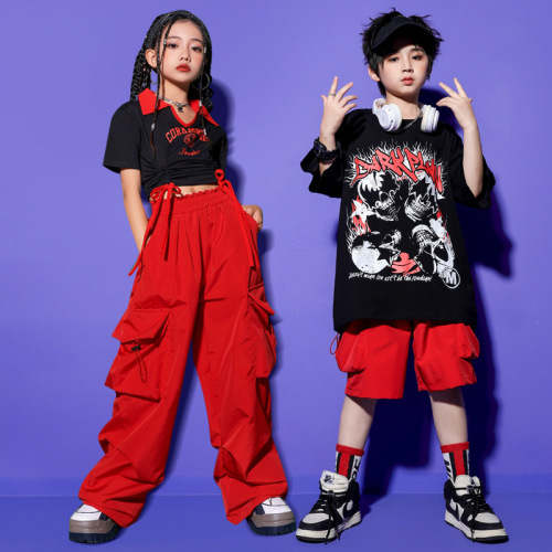 Girl's Jazz Dance Costume Cool Japanese Street Dance Performance Suit Set Children's Hip Hop Hiphop Fashion Show Stage Trendy