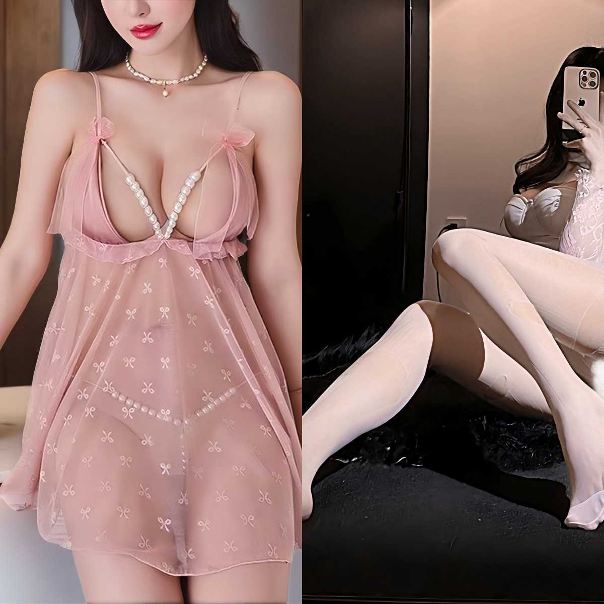 핑크 + 흰색 손으로 찢은 양말