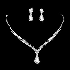 New fashion metal diamond embedded necklace and earrings set, wedding bride jewelry combo set