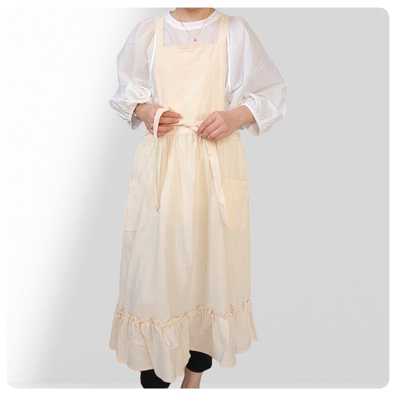 New Japanese-Style Cotton and Linen Lace Apron, Artistic Japanese-Style Work Baking Smock, Flower Shop Manicure Korean Version