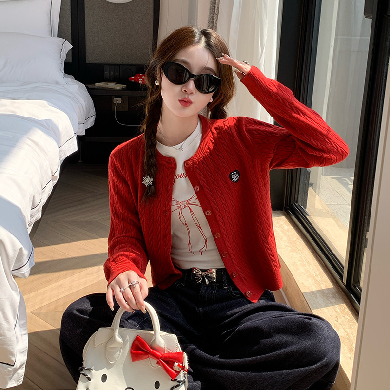 黄色开衫针织开衫外套女2025新款短款慵懒春秋麻花毛衣高级感上衣|undefined