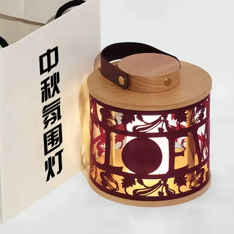 立体非遗剪纸手提灯笼纸雕镂空实木摆件小夜灯手工DIY伴手礼定制
