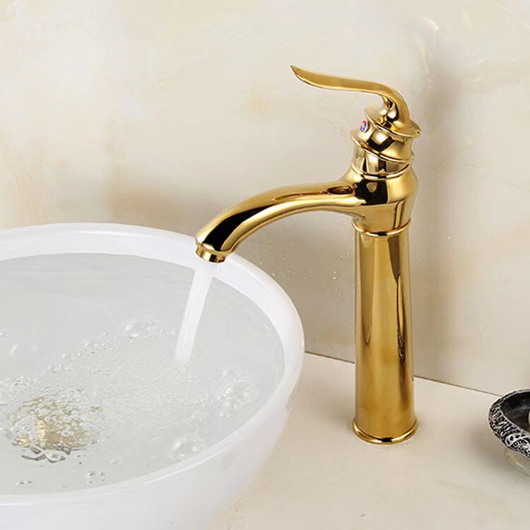 European-style all-copper faucet bathroom basin cold and hot water basin golden faucet bathroom metal sink