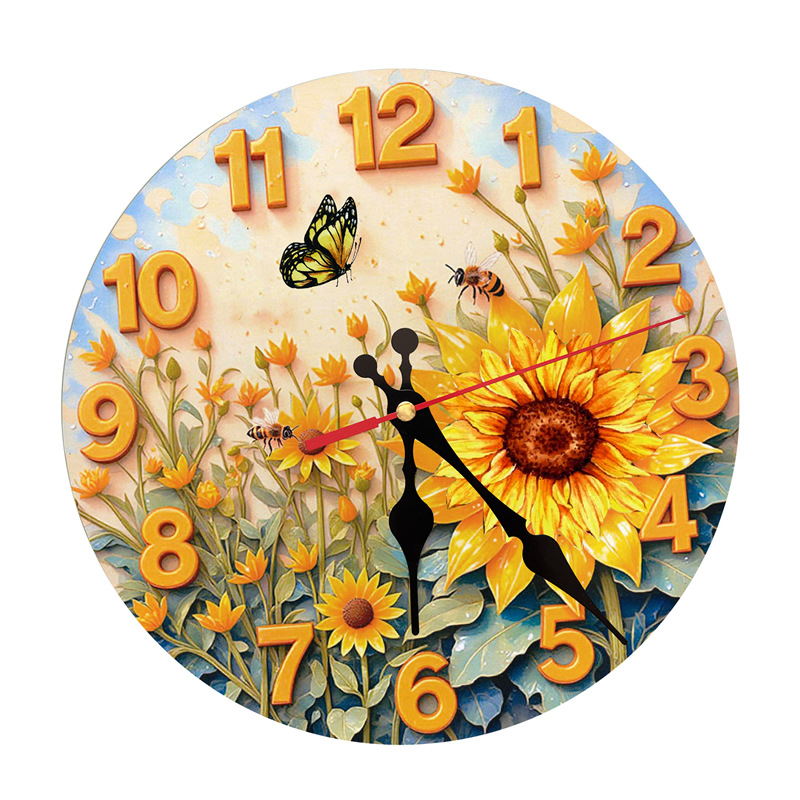 2D sin marco pintura flor reloj de pared redondo de 10 pulgadas reloj electrónico minimalista creativo hogar escaneo segundo reloj de venta caliente transfronteriza