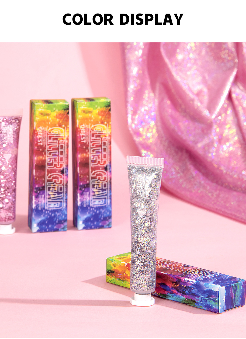 QIBEST Single-color Sparkling Eyeshadow Sequin Cream for Dazzling brightening of the Face and Body, Sequin Gel Stage Makeup undefined