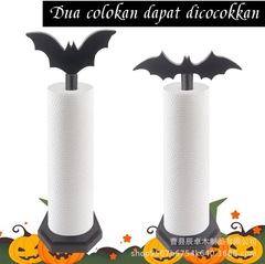 木製ゴシックペーパータオルホルダーバット型ハロウィン装飾ロールペーパーホルダーデスクトップ垂直ナプキンホルダー装飾品