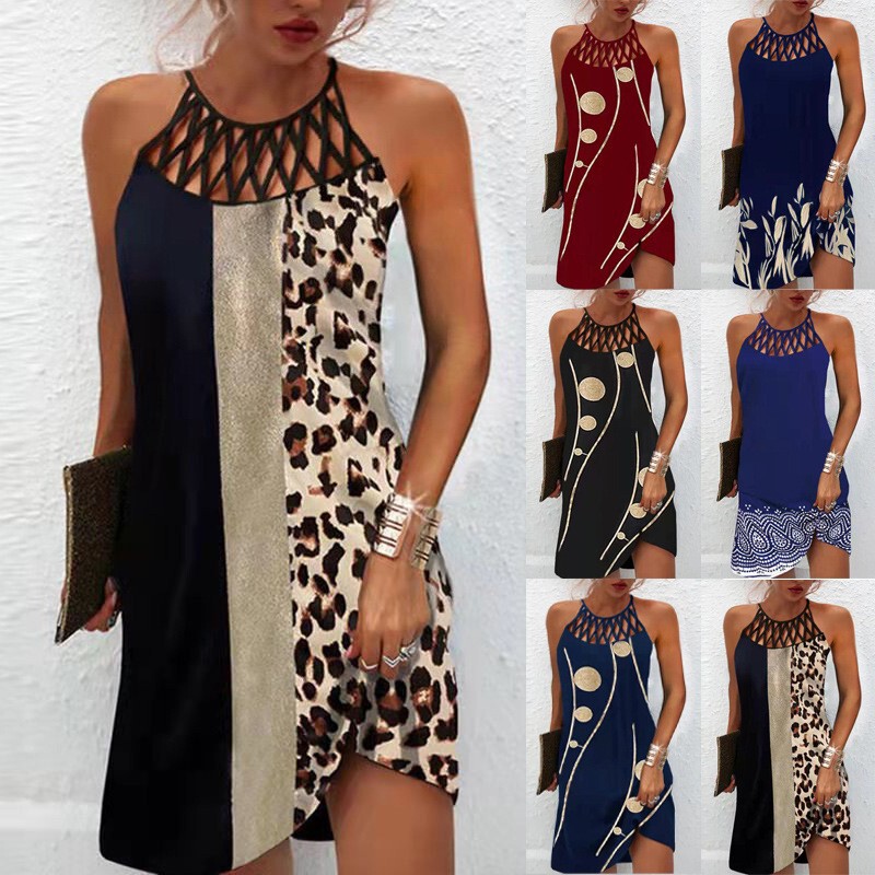 2025 European and American Spring and Summer Amazon Ethnic Style Positioning Print Mesh Strap Sleeveless Dress Women's Elegant Retro