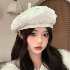 韩版秋冬季帽子女款小香风花朵贝雷帽时尚高级感显脸小气质八角帽