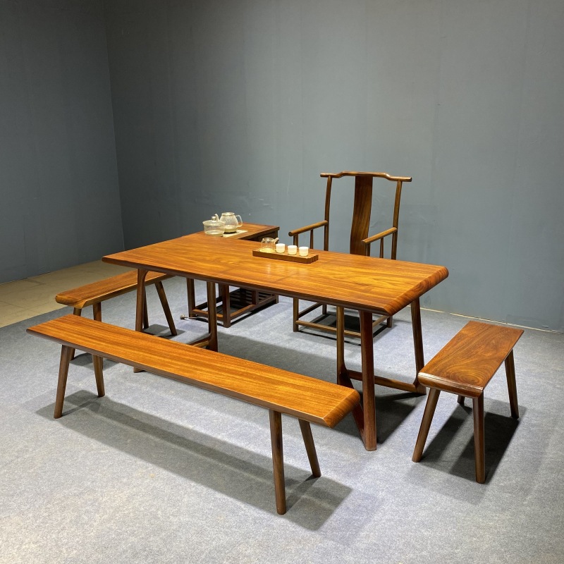 原木整切大板实木整板大斑桌办公茶台茶桌一套实木茶桌椅无拼接