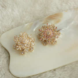 14k包金保色可旋转雪花锆石双层隔珠 diy手工饰品配件 多孔串材料