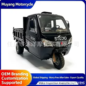 Source manufacturer luxury rain shelter three-wheeled fuel-powered motorcycle with enclosed cab, five-wheel double hydraulic dump truck
