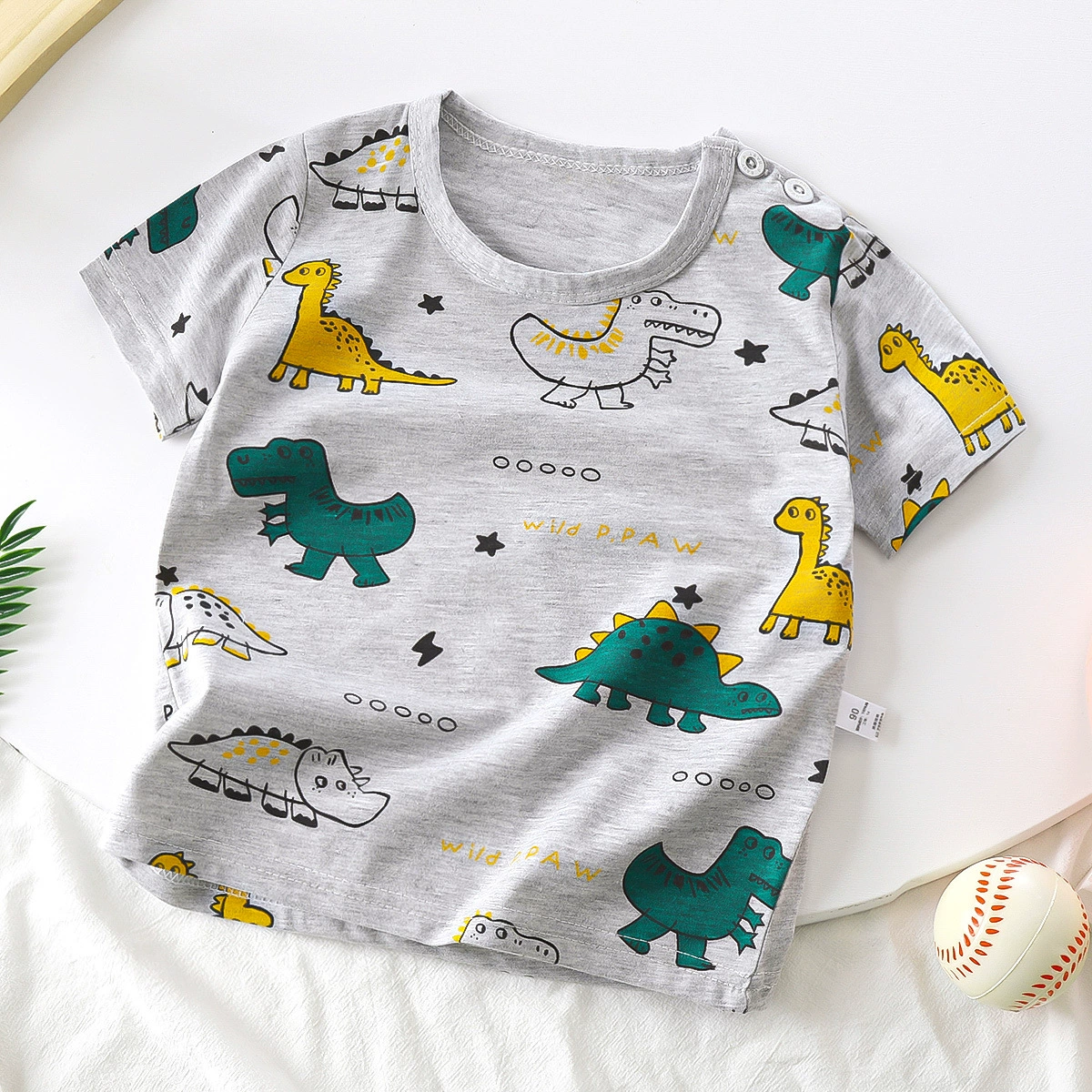 Children's Cotton Summer T-Shirt for Boys, Korean Style, Short Sleeve, Cute Cartoon Prints