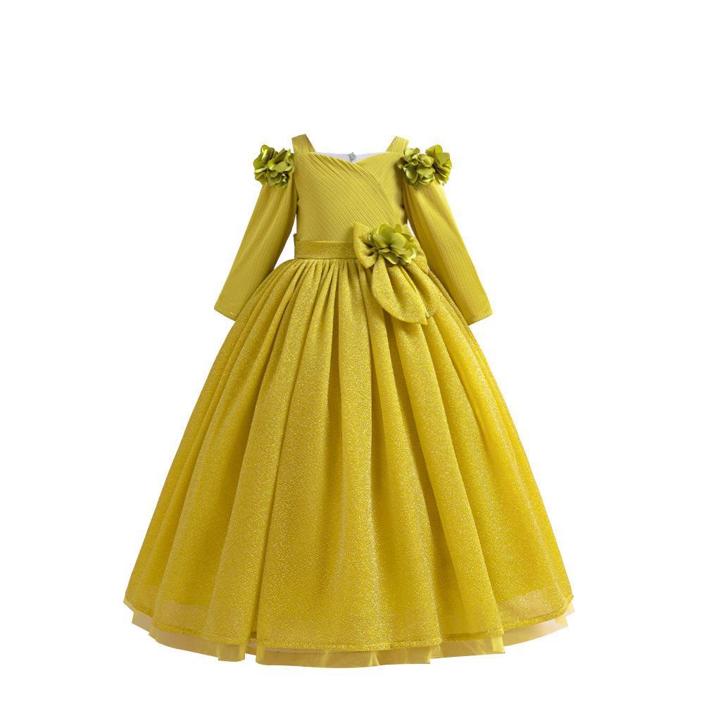 Ropa infantil transfronteriza nuevo vestido de niño estereoscópico calcomanías vestido de mangas largas vestido de presentación vestido de arco vestido de malla