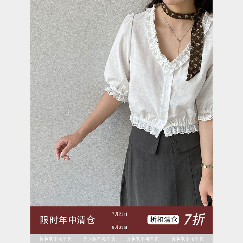 【Special Offer - No Returns】Jiangzuo Korean Style Women's Summer Slim Fit Short Lace Shirt 6578 【Special Offer - No Returns】Jiangzuo Korean Style Women's Summer Slim Fit Short Lace Shirt 6578