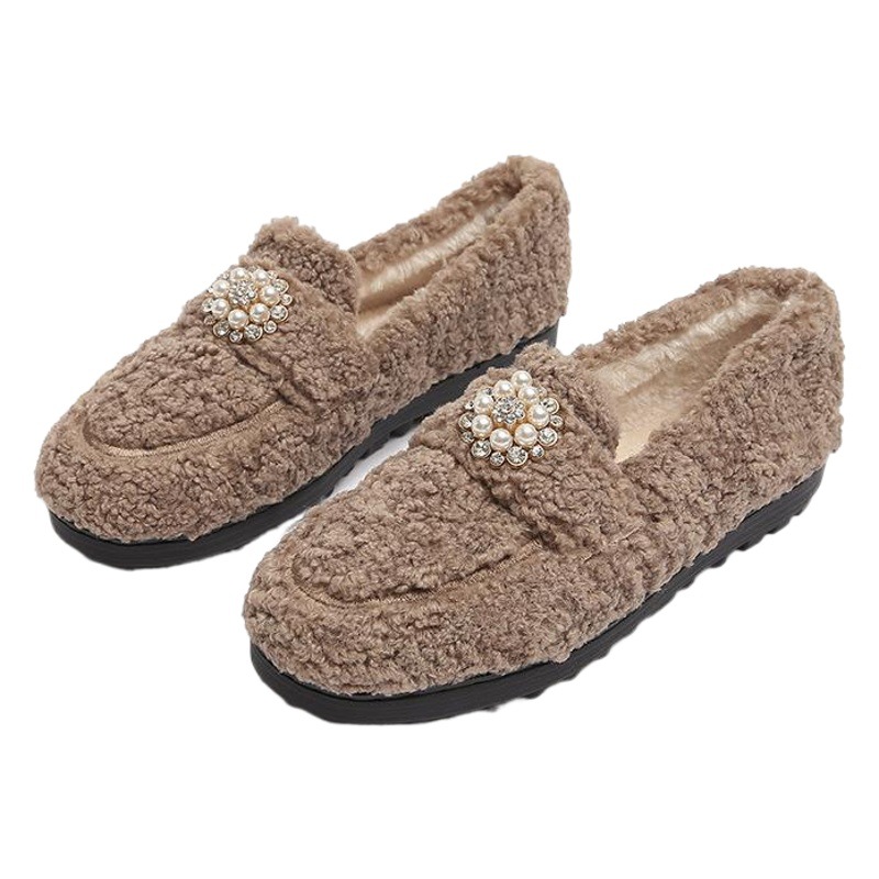 666-2 zapatos de peluche ropa exterior de mujer otoño e invierno lana de cordero plataforma plana antideslizante más tamaño guisantes zapatos forrados de lana 41-43