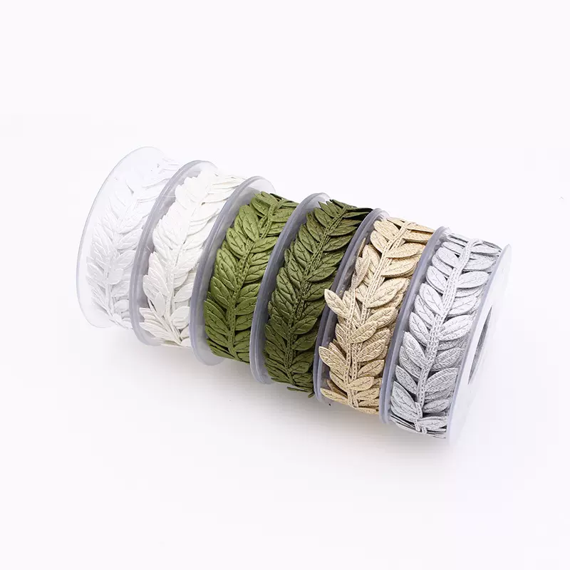 跨境 15米/卷 超声波树叶叶子丝带 礼品鲜花包装DIY花边装饰织带