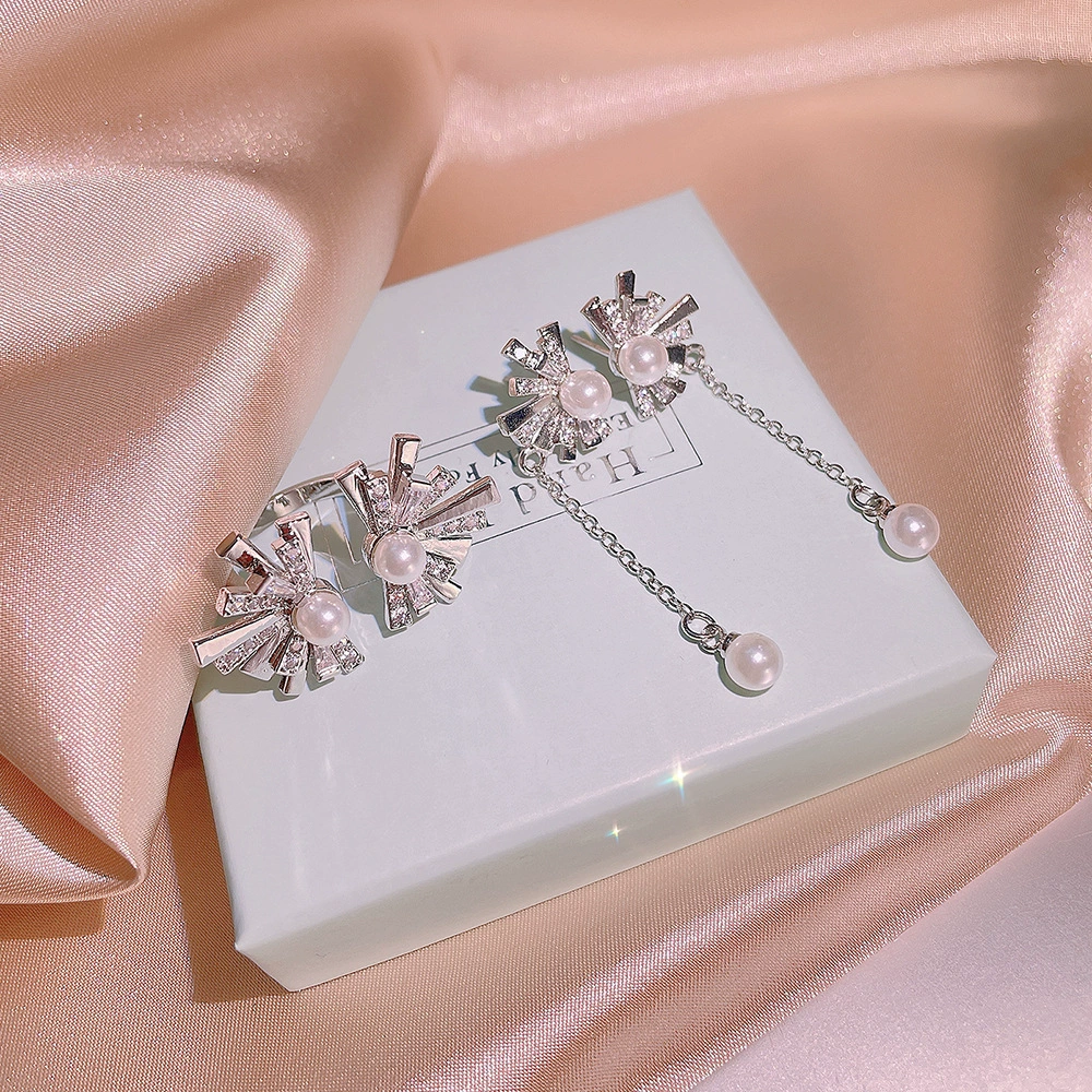 Set, one size ring from pearl with tassels, necklace, chain, 3 piece set, internet celebrity