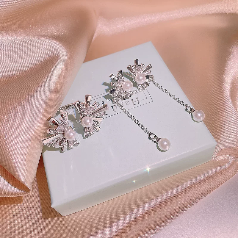 Set, one size ring from pearl with tassels, necklace, chain, 3 piece set, internet celebrity