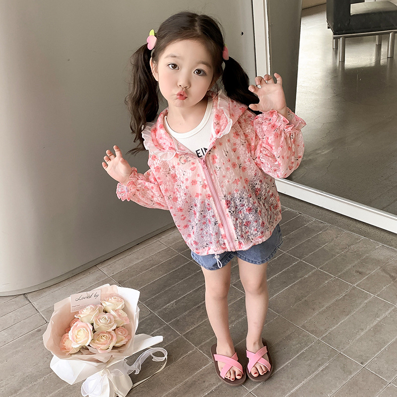 Children's Summer 2024 New Girl's Long Sleeve Sweet Korean Style Casual Outdoor Clothes Sun Protection Coat for Baby Thin Fashion
