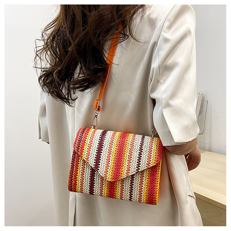 Holiday, Daily, Street Occasion Women's Straw Stripe Ethnic Style Classic Style Weave Square Magnetic Buckle Straw Bag