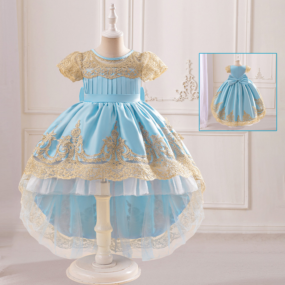 vestido de niña vestido de princesa bordado burbuja manga arco de cola vestido de fiesta de cumpleaños vestido de princesa de comercio exterior