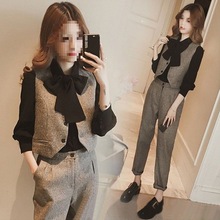 新款气质韩版小个子秋装小香风时尚套装女洋气三件套马甲套装