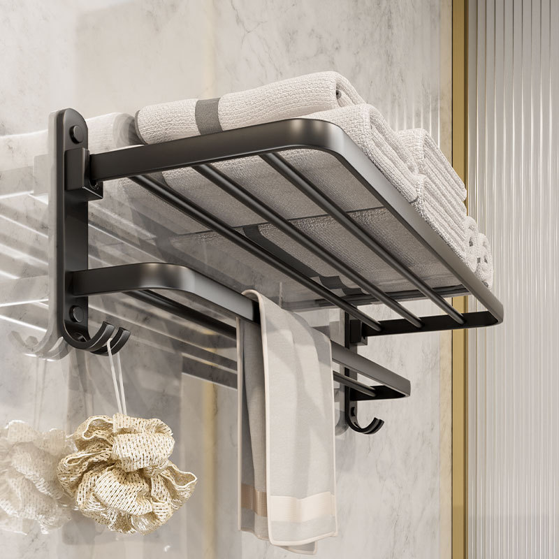 No-Drill Wall-Mounted Bathroom Storage Towel Rack, Black Space Aluminum Bath Towel Holder, Bathroom Hardware Accessory No-Drill Wall-Mounted Bathroom Storage Towel Rack, Black Space Aluminum Bath Towel Holder, Bathroom Hardware Accessory