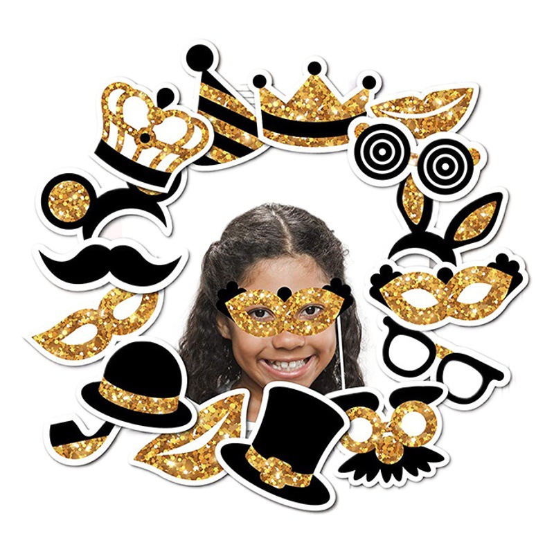 Loose Gold powder wedding Bride party recepción juego divertido ambiente gafas de boda boca conjunto de 16 piezas accesorios de la foto